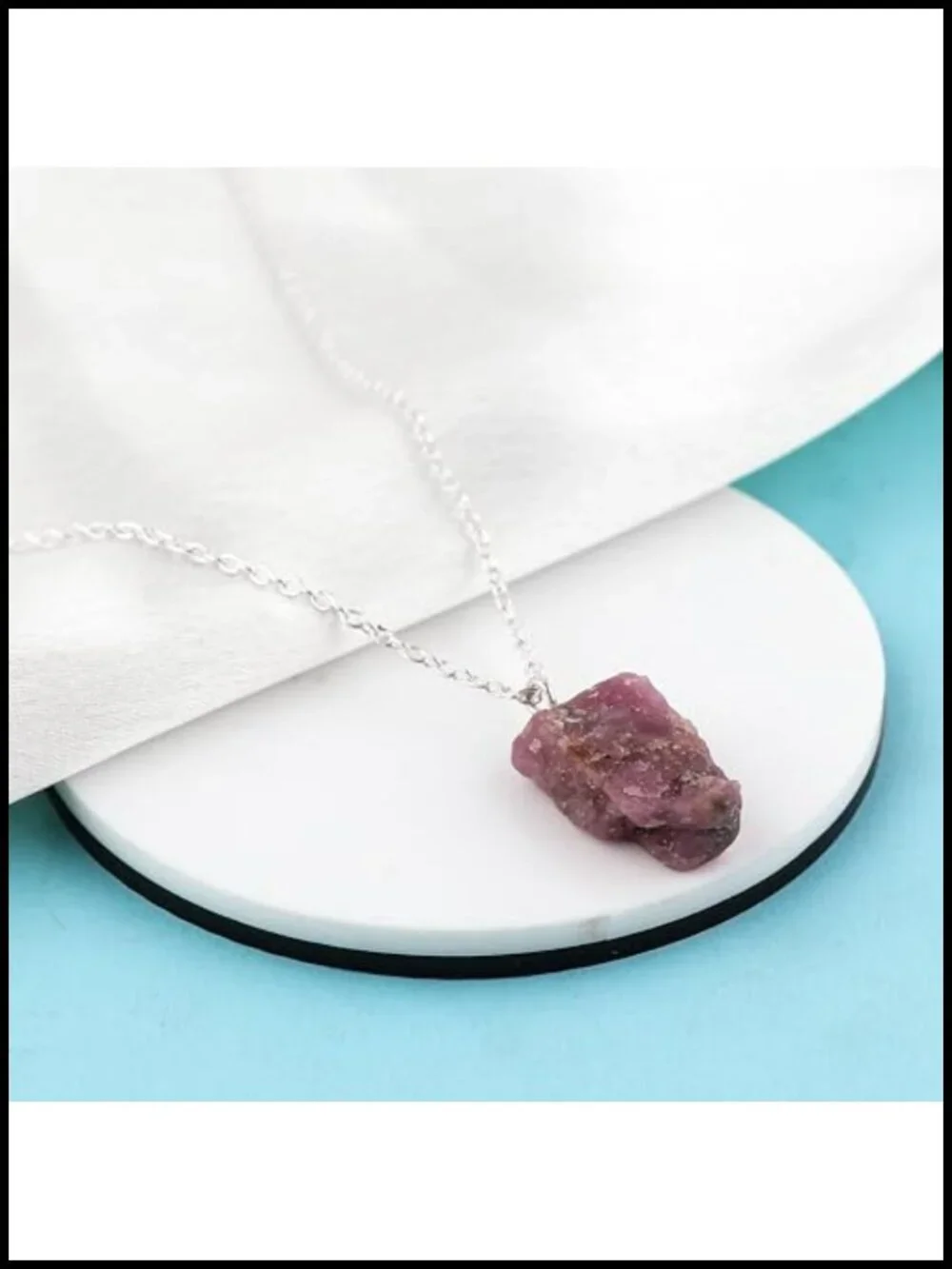 Raw Ruby Gemstone Pendant Necklace – Handmade Boho Jewelry with Silver Plated